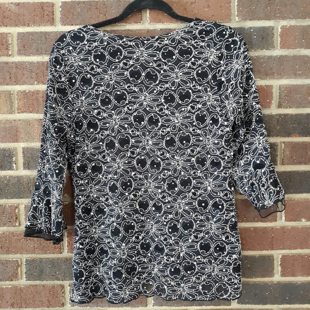 Black Sparkling Holiday Top  Petite Medium - Picture 2 of 8